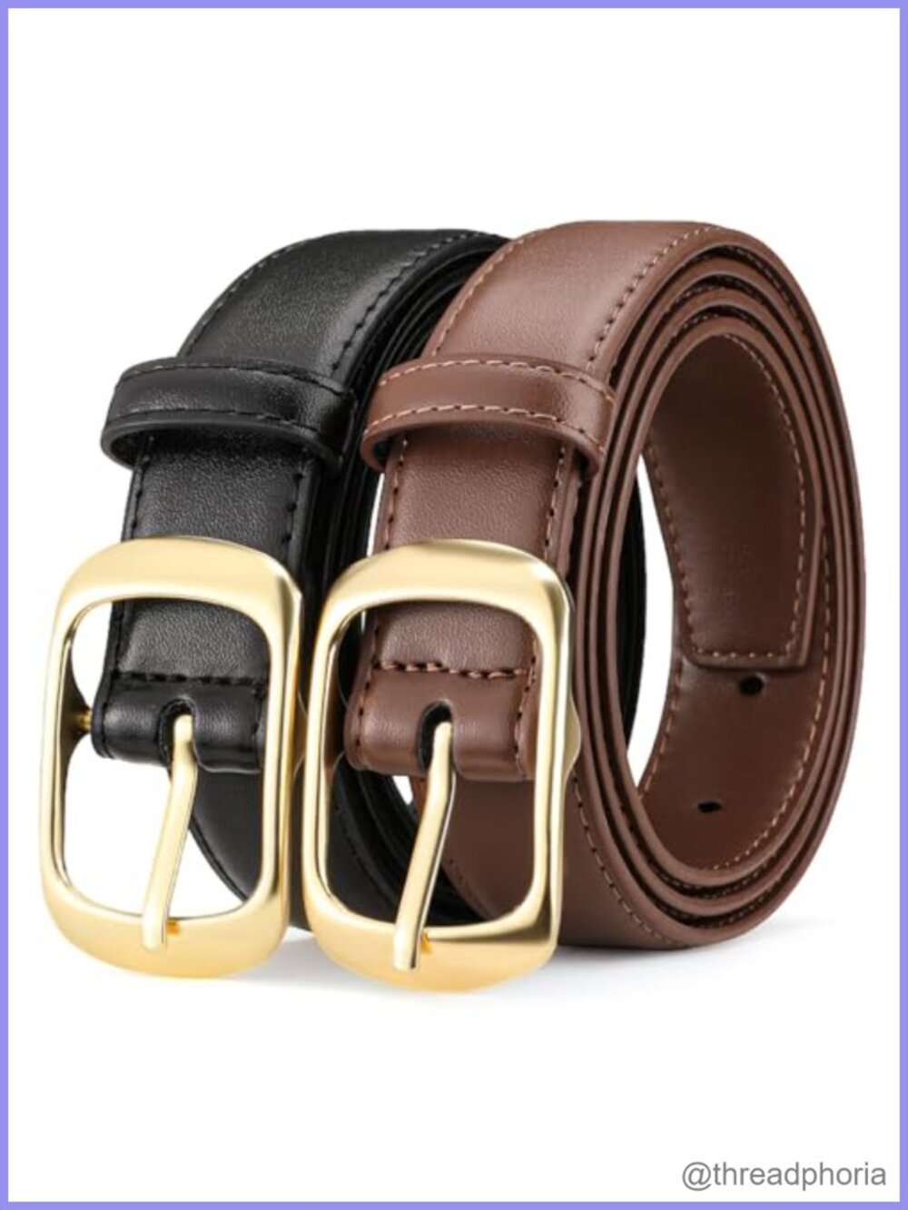 2 Pack Women's Faux Leather Belt with Pin Buckle
